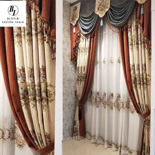 European-style Chenille Curtains for Living Dining Room Bedroom Luxury Stitching Curtains New Jacquard Fabric Luxury Curtains