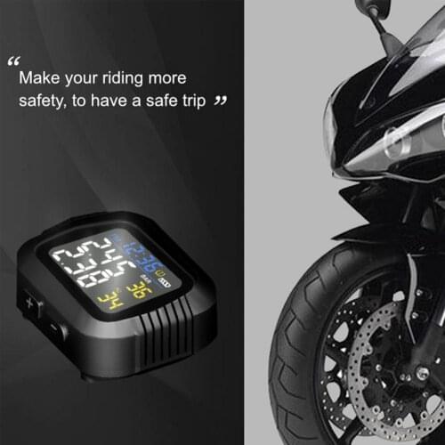 Motorcycle TPMS Motorbike Tire Pressure Temperature Monitoring Alarm System 2 External Tire Pressure Sensor USB Phone Charging