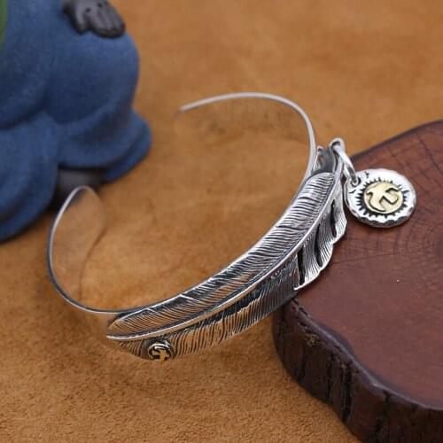 Starfield S925 Sterling Silver Jewelry Vintage Thai Silver Men Women Simple Takahashi Goro Hawk Hanging Feather Bangle
