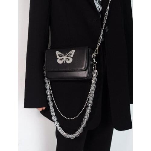 Luminous Butterfly women Shoulder bags Transparent thick chain Sling bag for ladies Crossbody bag PU leather handbag 3 straps