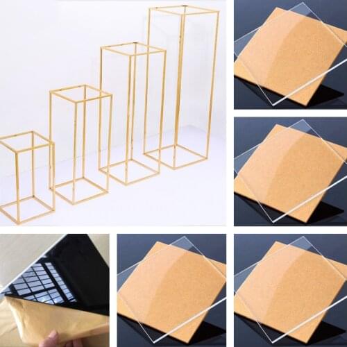 Wedding Centerpiece Flower Vase Cake Holder Stand Square Frame Backdrops Shiny Gold Iron Plinths Pillar Rack For Birthday Party