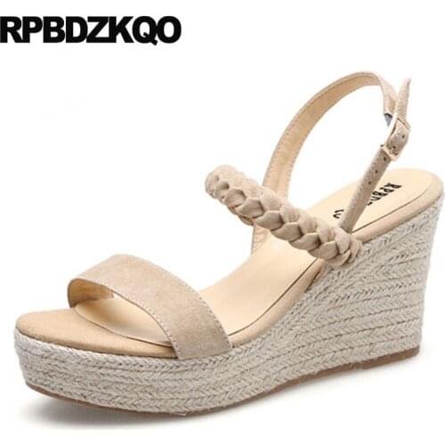 Pumps korean shoes fetish high heels genuine leather women wedge platform sandals espadrilles suede stripper exotic dancer rope