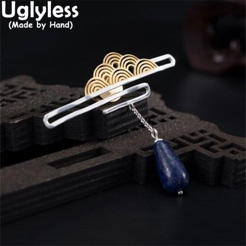 Uglyless Lucky Clouds China Chic Brooches for Businessmen Elegant Suit Dress Jewelry 925 Silver Women Lapis Pins Brooches Ethnic