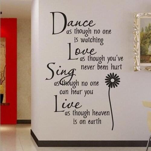 Vinyl Dance Love Sing Live Wall Decal Stickers Home Family Quotes Vinyl Stickers Art DIY Mural Home Decoration Flower Dance Mural AF018