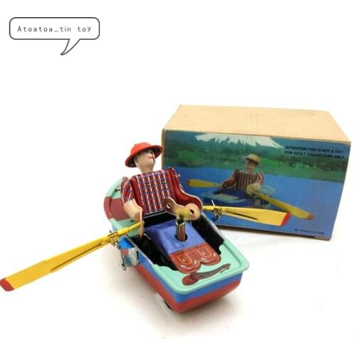 Vintage Retro Boat Tin toy Classic Clockwork Mechanical Wind Up boating Tin Toy For Adult Kids Collectible Gift