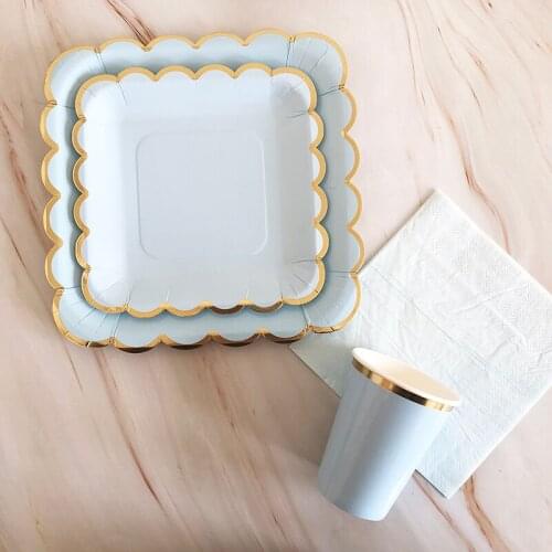 High Quality DisPosable Petal Square Plates, Cups, Napkin Sets, Customizable Party Birthday Degradable Supplies