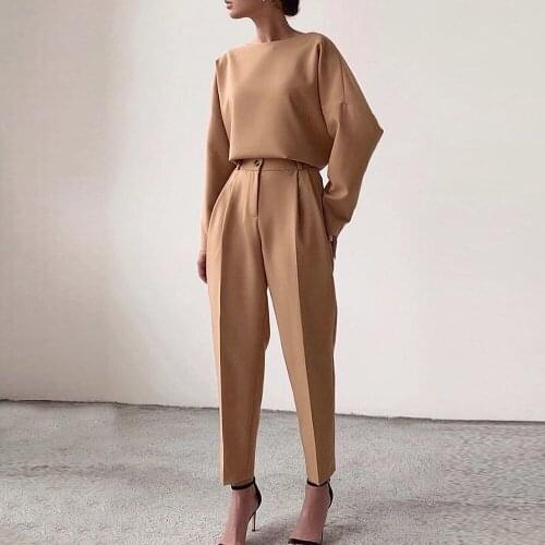 2020 Casual Pure Color Elastic High Waist Straight Pocket Women Fashion Pants Pantalon Female Trousers