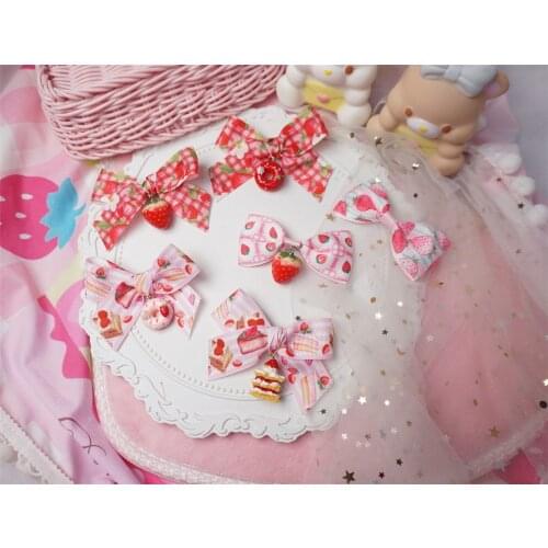 Sweet Strawberry Hairpin Lolita Plaid Lace Bowknot Dessert Hair Clip Girl Women Hair Accessories D284