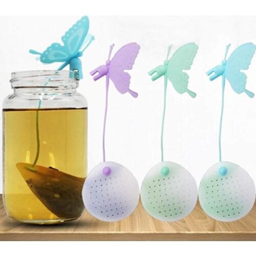 1pc Cute Butterfly Tea Bags Strainers Filter Tea Infuser Silicone Teabags Tea Tools Fun Cartoon Tea Accessories Pink Wholesale