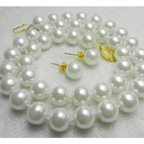 10mm White Sea South Shell Pearl Necklace Earring Sets 18"