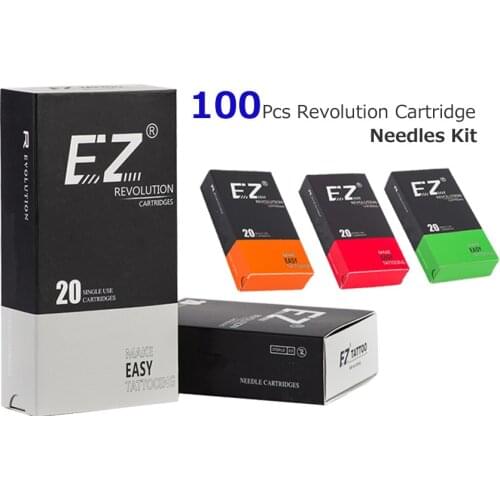 100 PCS Assorted EZ Revolution Tattoo Needle Cartridge Liner Shader Magnum Tattoo Supply compatible with Cartridge Machine Grip