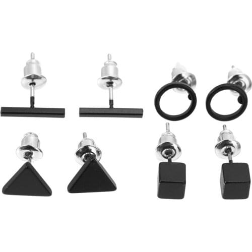 4Pair/Set Triangle Round Square Shape Ear Studs Fashion Unisex Chic Geometric Earrings Punk Simple Jewelry Gifts For Men Women