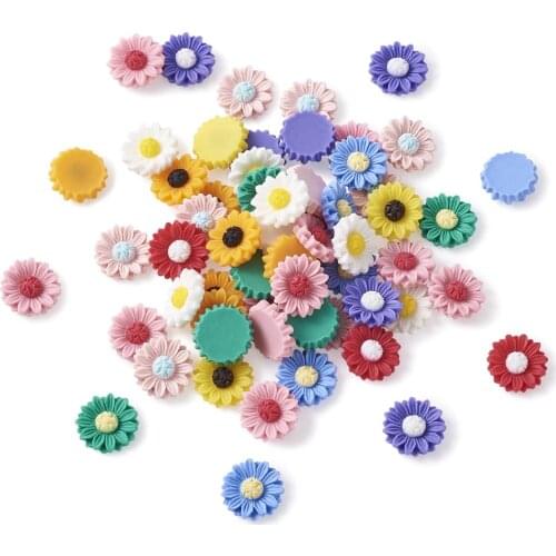 50pcs Resin Cabochons Sunflower Flatback resin for Earring Jewelry DIY Making Embellishments Applique Scrapbook Craft DarkOrange