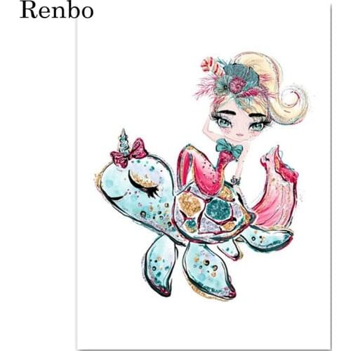 DIY Diamond Painting Cartoon mermaid girl sea turtle diamond Embroidery 5d mosaic Diamond needlework cross stitch home decor