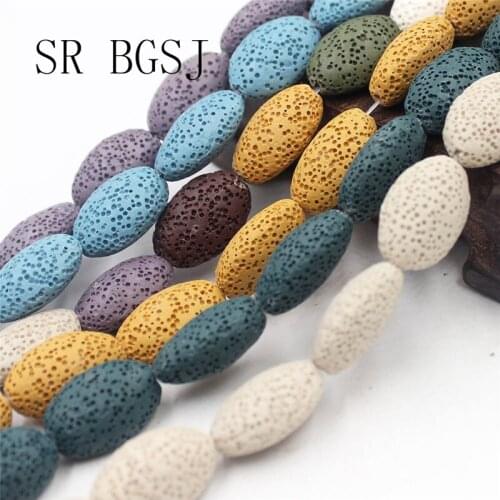 Free Shipping Many Colors 14x22mm Olivary Beads Volcanic Rock Lava Beads Strand 15inch