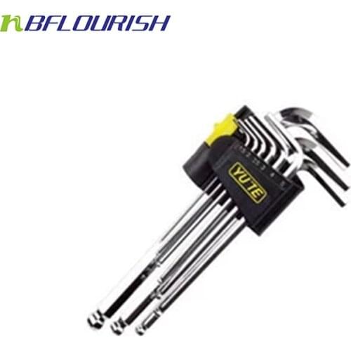 Free Shipping Wholesale 30sets/lot Yute 9PCS Long Arm Imperial Hex Key Set Cr-V Allen L Wrench Tool Setv hex key spanner