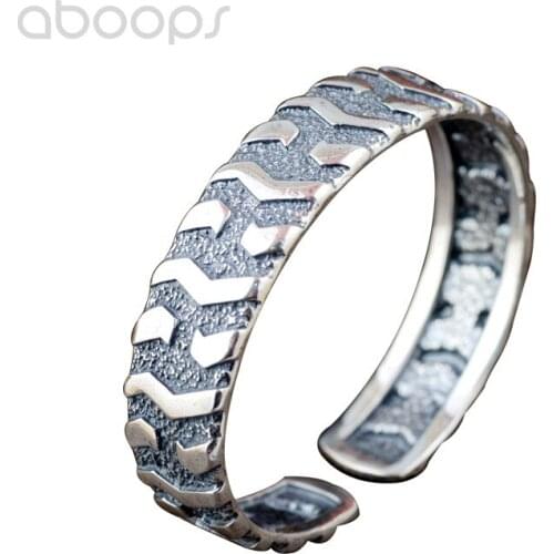 925 Sterling Silver Tire Shaped Bangle for Men,Open and Adjustable,Free Shipping