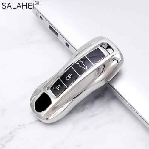 Case Cover For Porsche Macan Cayenne Panamera 911 9YA 971 Alarm Remote Hard Shell Key Holder Case Cap Silver NO.23 Racing Car