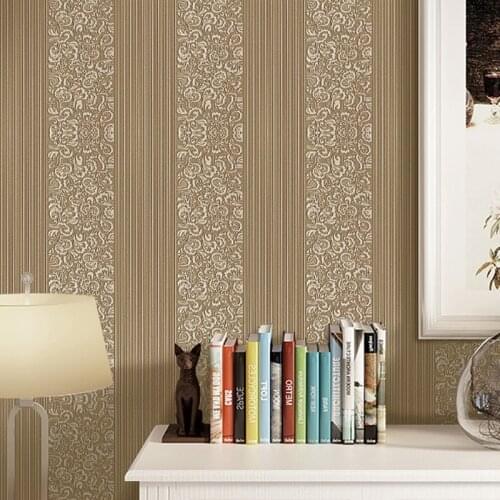 Home Doceration Florals Wall Paper Modern Fashion Non-woven Flocking Stripes Wallpaper Rolls for Bedroom Living Room Background