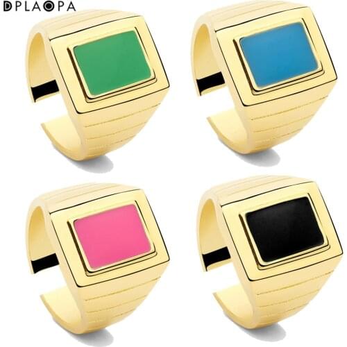 DPLAOPA 925 Sterling Silver Gold Rainbow Enamel Green Signet Rings Gube Blue Pink Black Women Rock Punk Jewelry Wedding Large