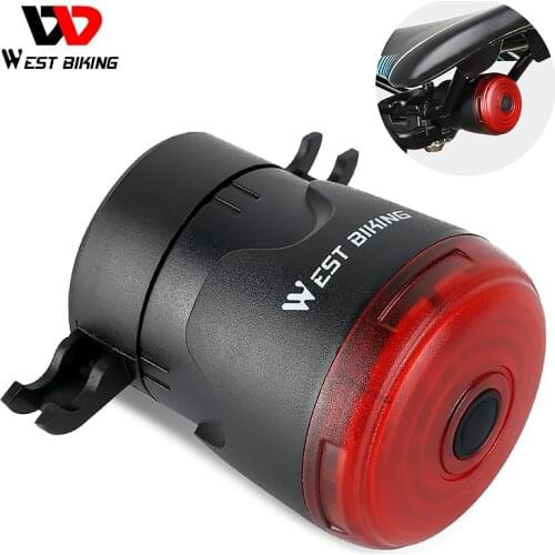 WEST BIKING Smart LED Bicycle Tail Light USB Rechargeable Waterproof Rear Light Brake Sensing Safety Warning Light Cycling Lamp