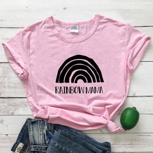 Rainbow Mama 100% Cotton T-shirt Cute Mothers Day Gift Tshirt Trendy Mom Birthday Graphic Top Tee Shirt Drop Shipping