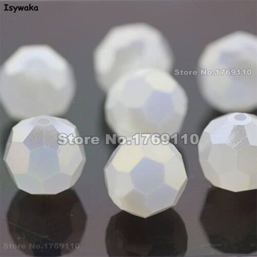 Isywaka 10mm 70Pcs Non-hyaline White AB Color Football Faceted Austrian crystal Round Loose beads Jewelry accessories Diy Making