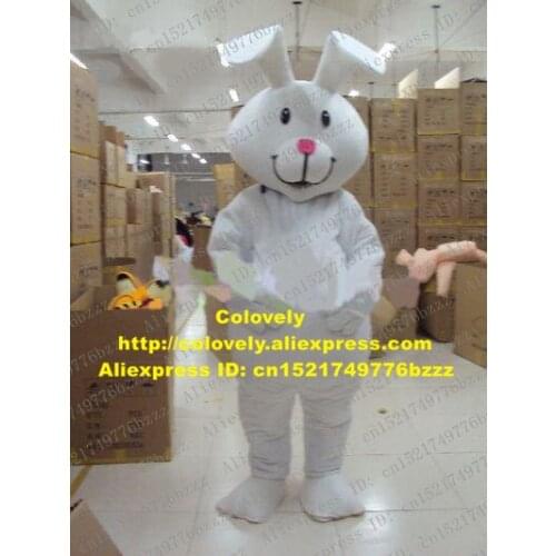 Lovely White Bunny Jackrabbit Hare Lepus Rabbit Mascot Costume With White Long Ears Fat Body Mascotte Adult No.216 Free Ship