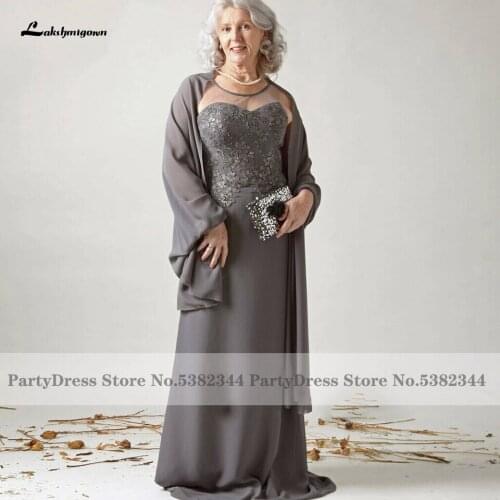 Lakshmigown Vestido Plus Size Mother of The Bride for Summer Wedding 2021 A Line Elegant Grey Chiffon Long Evening Formal Party