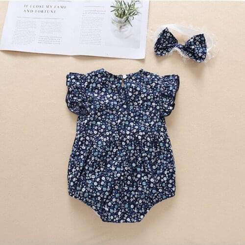 Summer New Products Girls Baby Floral Flying Sleeve Rompers Baby Cotton One-Piece Rompers Baby Children Outing Clothes Outfits