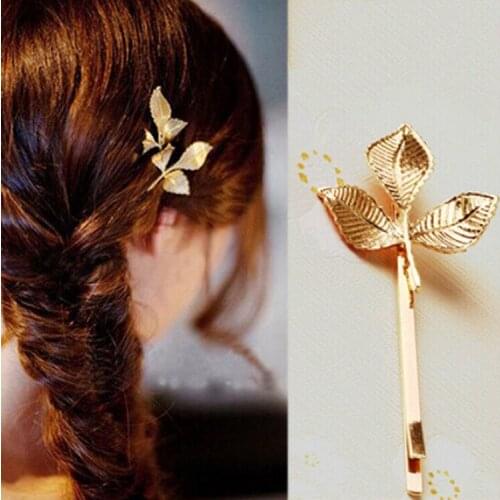 Marjhan Jewelry Three Leaf Design Prendedor De Cabelo Gold Plating Metal Barrettes Hairclip Hair Accessories