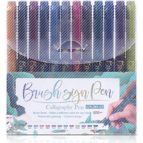 12 Colors Calligraphy Marker Brush Pens Small Regular Script Art Drawing Signature Art Painting Office School Supplies