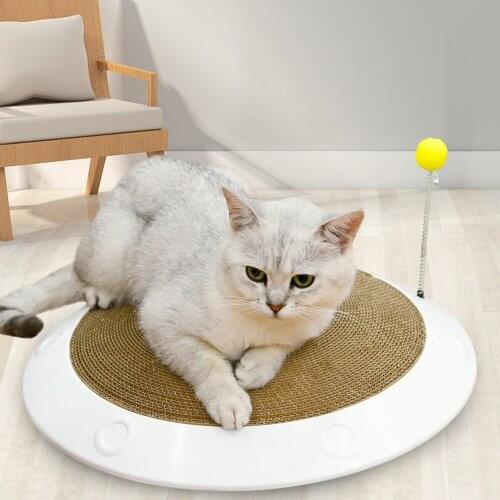 Cat Scratching Board UFO Shape Multifunctional with Spring Ball Toy Funny Kitten Interactive Grind Claws Protect Furniture Mat
