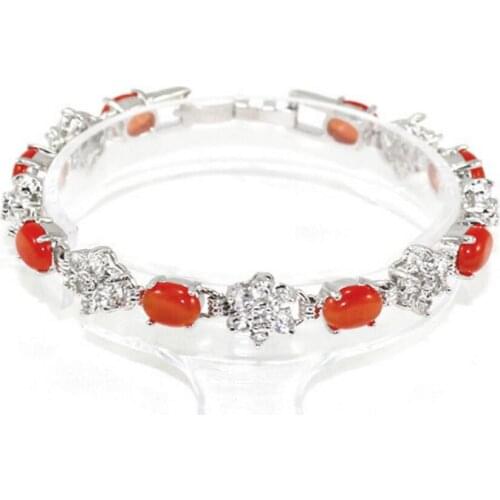 Fashion jewelry 2 choices Wholesale orange opal 18k silver plated chain bracelet fashion jewelry