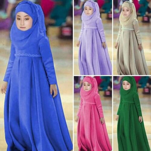 Muslim Girls Dresses Kids abaya and the niqab Children Arabic style robes with bow Girls Muslim dress+scarf+bow tie 1 to 6 years
