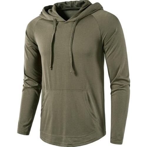 New Arrival Mens Fashion Athletic Long Sleeve T-shirt with Hood Solid Color Lightweight Pullover Hooded Active Shirts
