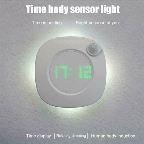 Newest LED Smart Night Light Human Body Induction Time Display Magnetic Wall Lamp for Bedroom