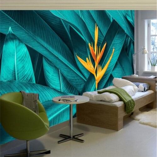 Beibehang Tropical rainforest plant background wall custom large mural green silk wallpaper papel de parede para quarto