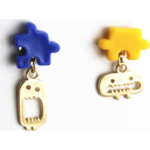 Original fun resin puzzle short 925 silver needle asymmetrical earrings clown ghost ear clip Qingdao factory