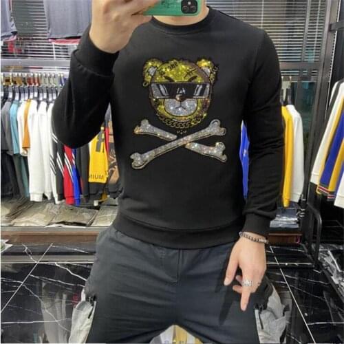 2021 Autumn And Winter Best Selling Round Neck High Quality Rhinestone Hoodie Loose Casual Comfortable Bodybuilding Sweatshir