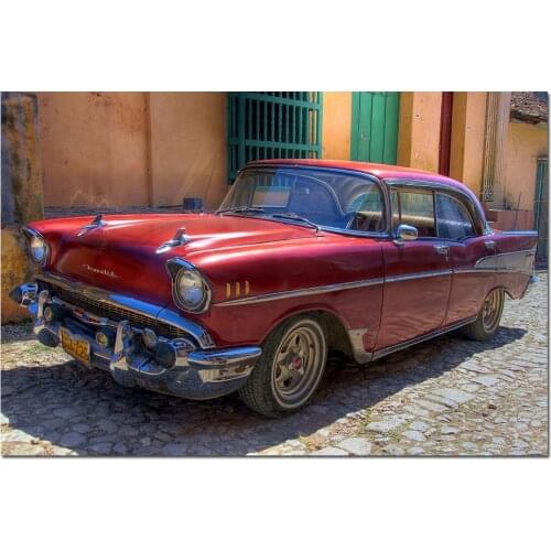 Chevrolet Old Car in Havana Cuba Poster and Print Wall Art Canvas Painting Wall Picture For Living Room Decor
