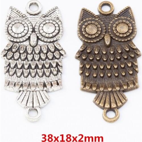 20 pieces of retro metal zinc alloy Owl Double Hanging Connector pendant for DIY handmade jewelry necklace making 7768
