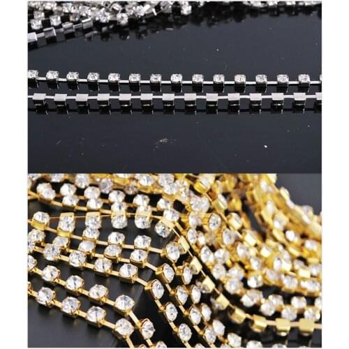 3 Yards SS6/SS12/SS16/SS28 Clear Glass Sparse Rhinestone Silver Golden Base Crystal Chain Rhinestone Cup Chain for Phone