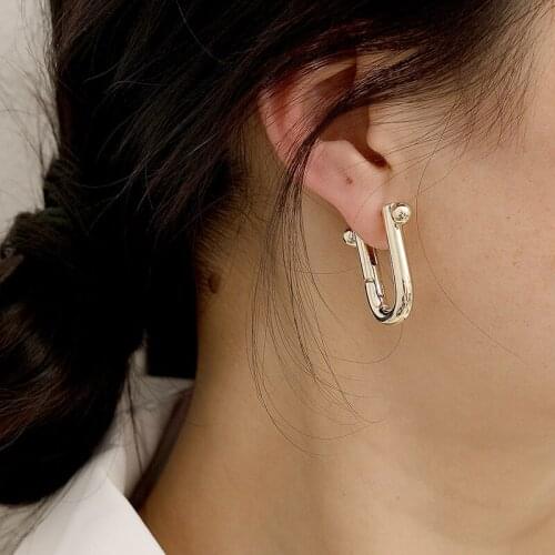 TARCLIY Trendy Geometric U-Shaped Metal Texture Earring Simple Round Beads Small Ear Buckle Temperament Jewelry Gift For Women