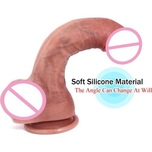 18.5cm Simulation Dildo Realistic Sliding Foreskin G spot Clitoris Stimulate Penis Soft Silicone Huge Dick Sex Toys for Women