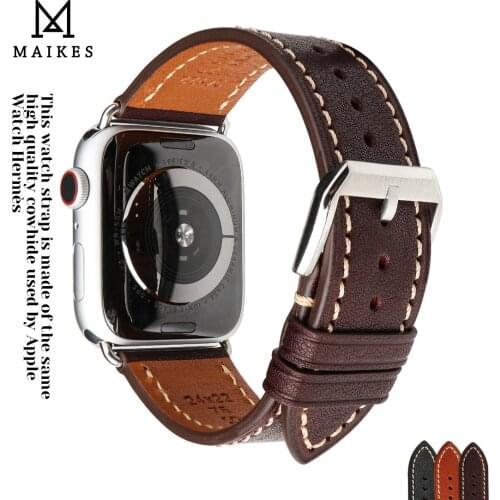 MAIKES Retro Handmade Genuine Leather Loop Belt for iWatch Series SE 6 5 4 3 2 1 44mm Strap for Soft Apple Watch Band 38 42 40mm