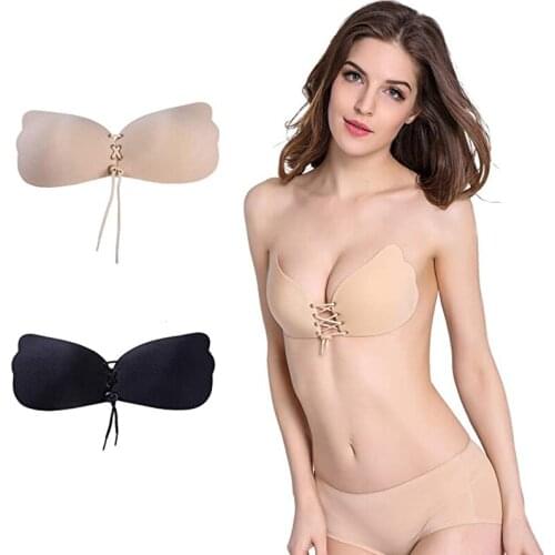 Self-adhesive Strapless Bra Invisible Lifting Silicone Open Back Adhesive Gathered Womens Bra Drawstring Reusable Underwear