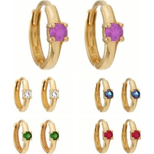 925 Sterling Silver Ear Needle Round Zircon Hoop Earrings for Women White/Green/Blue/Red/Purple Mini Circle Earrings Jewelry