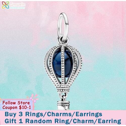 Smuxin 925 Sterling Silver Beads Blue Hot Air Balloon Pendant Charms fit Original Pandora Bracelets for Women Jewelry Girl Gift