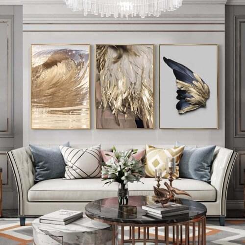 Modern Abstract Golden Feather Wall Art Canvas Painting Nordic Minimalist Poster Print Picture Unique Aisle Living Room Decor